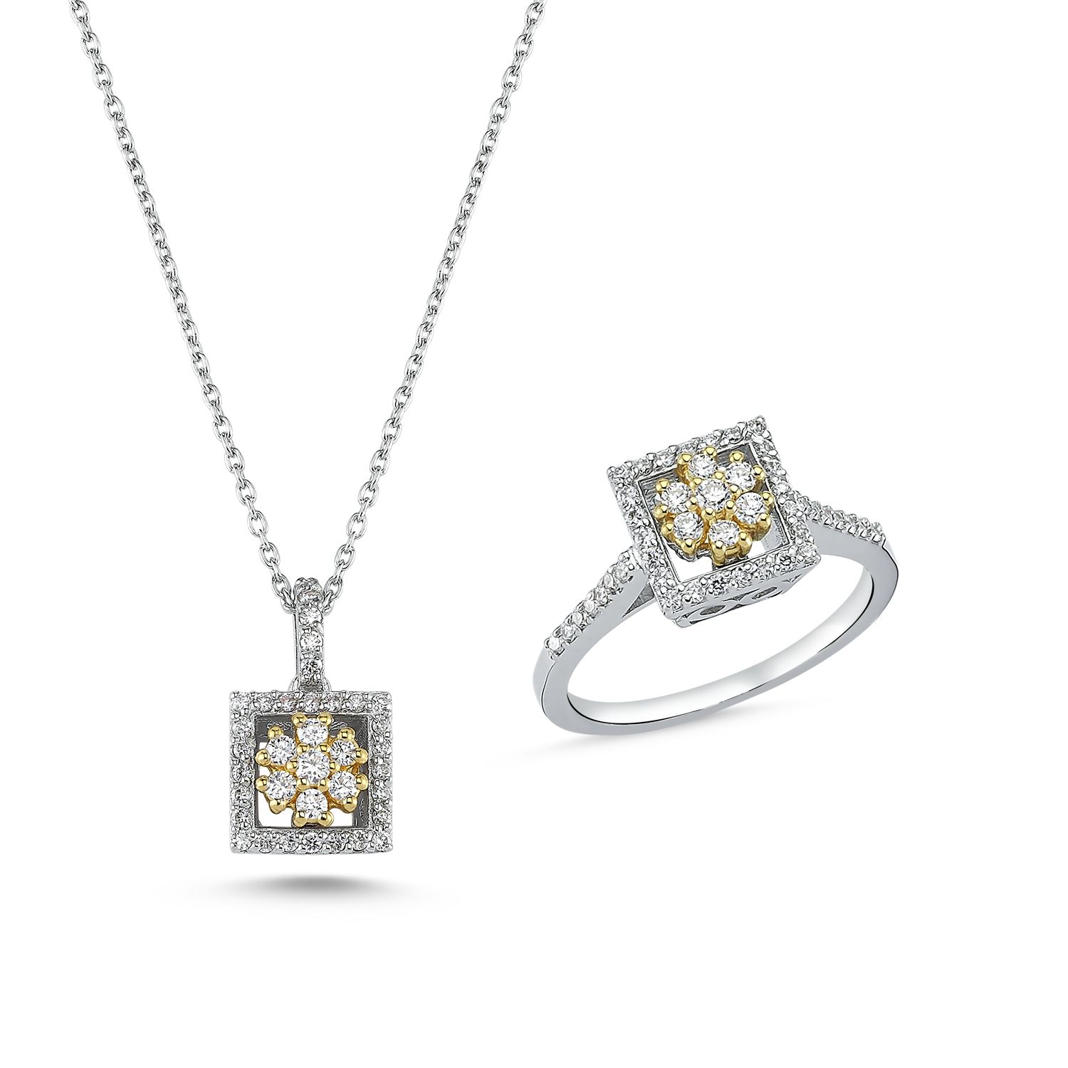 0,65 Ct İki Renk Pırlanta Kare Mini Set