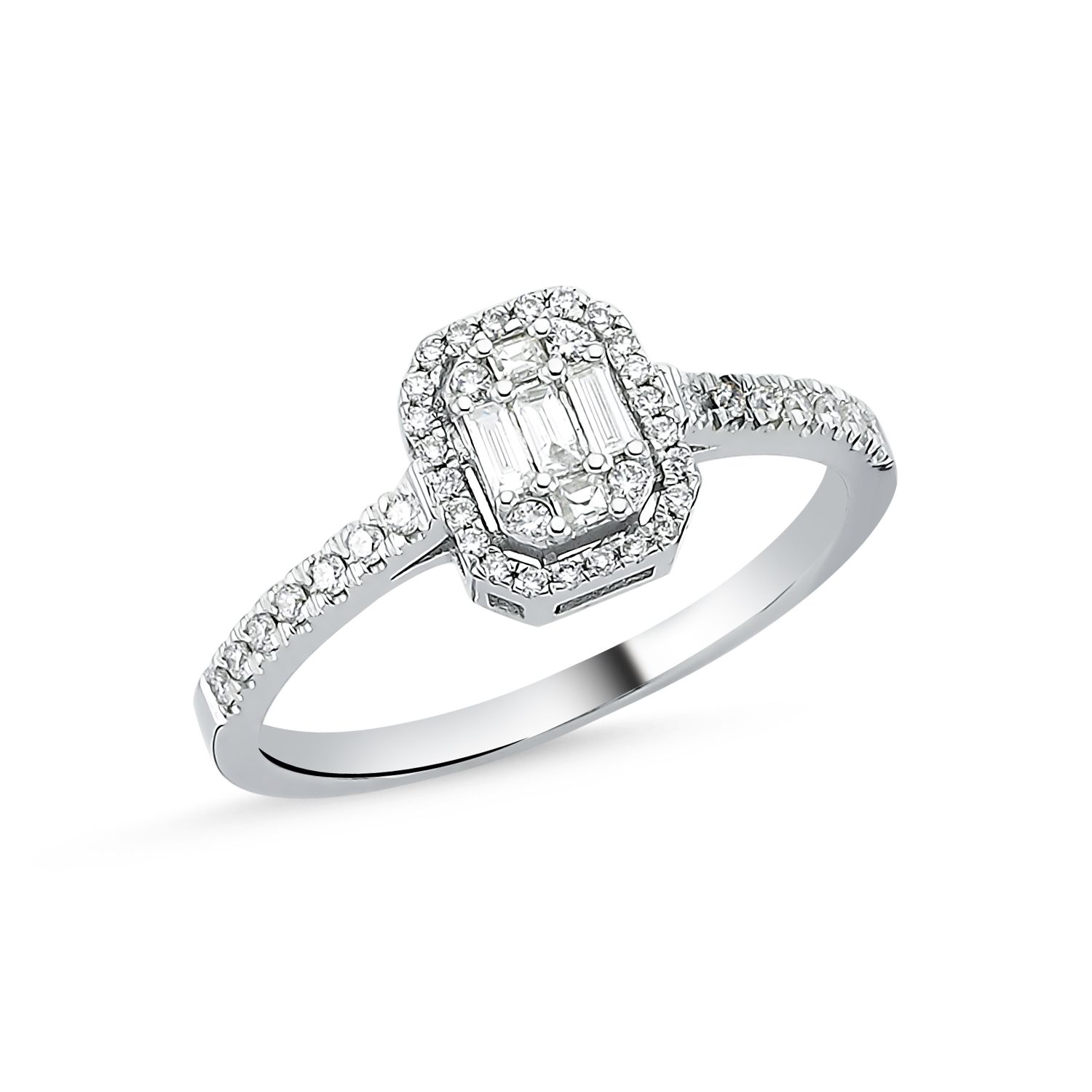 0,34 Ct Kolları taşlı Bagetli Yüzük