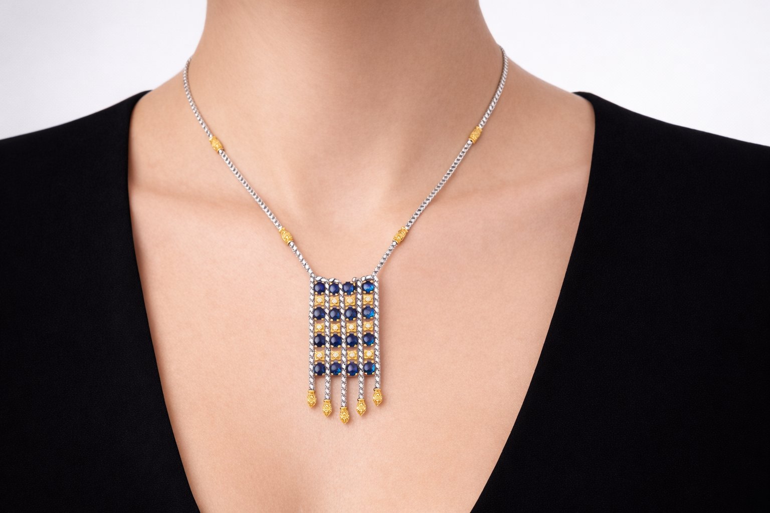 4,46 Ct Safirli Pırlantalı Harem Tek Kolye