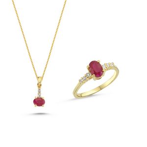 2,12 Ct Yakutlu Çizgi Şeklinde Pırlantalı Set