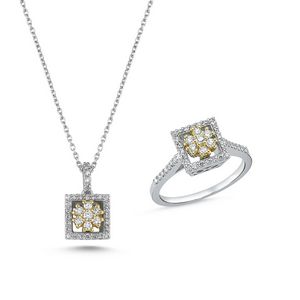 0,65 Ct İki Renk Pırlanta Kare Mini Set