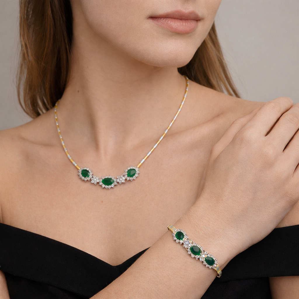 3,85 Ct 3 Zümrütlü Sivri Oval Takım